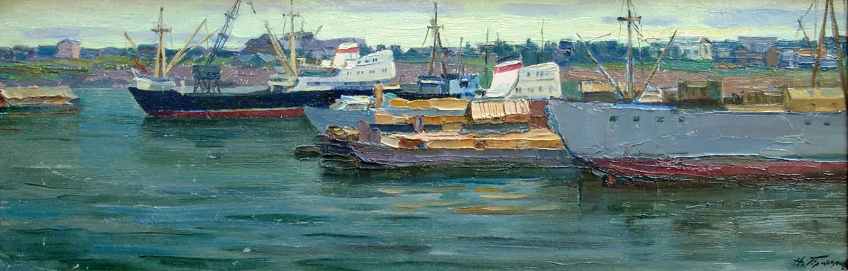 Лесовозы, баржи,суда на Игарке в Сибири