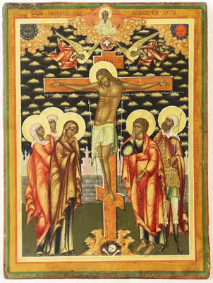 Старинная икона «Распятие Иисуса Христа»