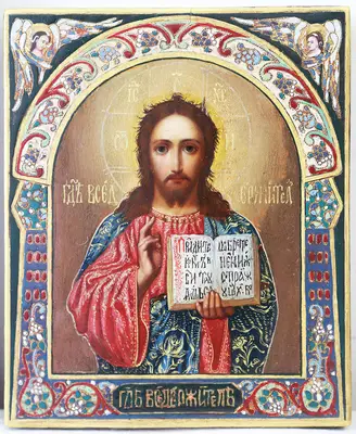 Старинная икона «Господь Вседержитель» в стиле модерн