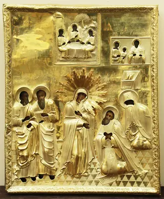 Старинная икона «Явление Богородицы Сергию Радонежскому» в окладе